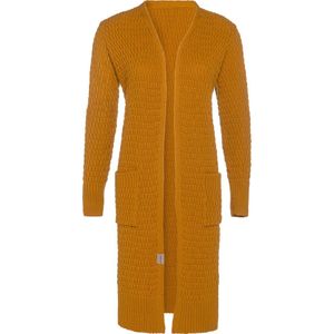 Knit Factory Jaida Lang Gebreid Dames Vest - Grof gebreid geel damesvest - Cardigan voor de herfst en winter - Lang vest tot over de knie - Oker - 36/38 - Met steekzakken