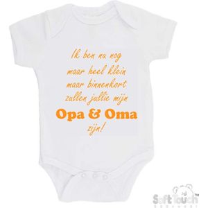 100% katoenen Romper ""Ik ben nu nog maar heel klein maar binnenkort zal jij mijn opa & oma zijn!"" Unisex Katoen Wit/mosterd Maat 56/62