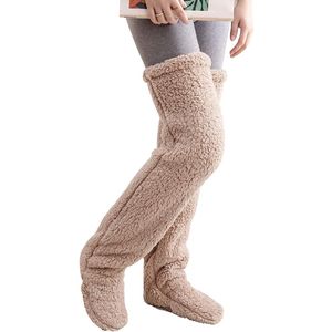 Pluche kniekousen pantoffels overknee sokken slaapsokken winter warm fleece overknee kousen lange beenwarmers sokken slippers huissokken vloersokken knuffelsokken voor herfst winter, dames.