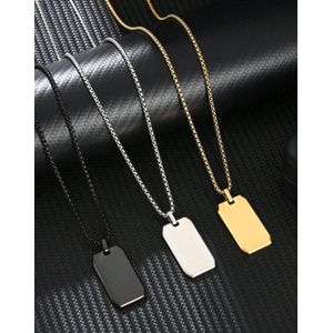 Dog Tag Ketting - Met Vierkant Plaatje - Plaat - Collier - Ketting Dames - Ketting Heren - Cadeau Voor Vrouw - Cadeau Voor Man - Sieraden - Goud - Goudkleurig