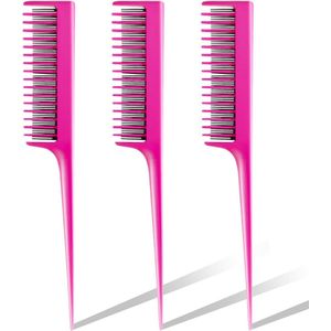 - 3 stuks drievoudige haarkam steelkam strengenkam- Kapper toupeerkam krulkam natuurlijke krullen rozenrode- Rattenstaartkam luxe haarkam uniseks