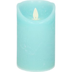 1x Aqua blauwe LED kaarsen / stompkaarsen 12,5 cm - Luxe kaarsen op batterijen met bewegende vlam