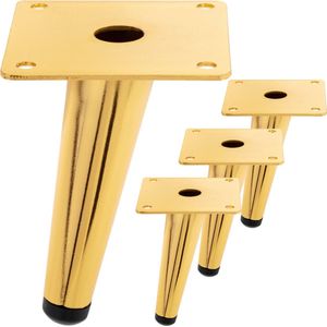 PrimeMatik - Set van 4 conisch gevormde meubelpoten met antislipbescherming 12cm goudkleurig