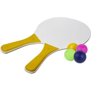 Geel/witte beachball set buiten/strand speelgoed met 4 balletjes