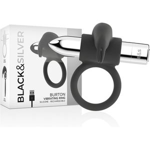 BLACK & SILVER | Black and silver Burton Rechargeable Vibrating - Cock Ring | Sex Toys voor Mannen