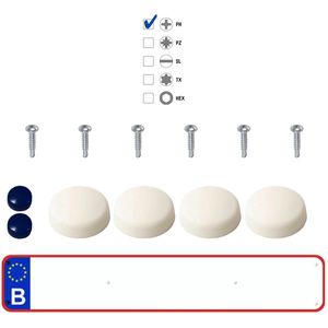 Kentekenplaat schroeven met dop | Wit & Blauw | 6 stuks