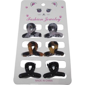 Haarklem krul grijs-bruin-zwart set van 6 stuks.