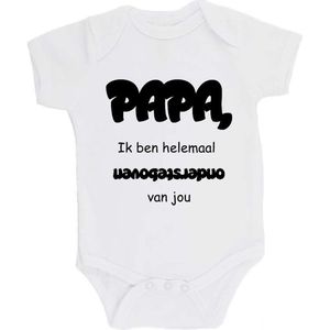 100% katoenen Romper bedrukt met grappige tekst Kado Cadeau Kraamkado Kraamcadeau Vaderdag ""Papa, ik ben helemaal ondersteboven van jou"" Unisex Katoen Wit/zwart Maat 56/62