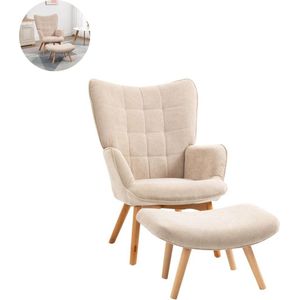 Fauteuil - Relaxstoel - Relaxfauteuil - Stoel - Met armleuning - Met voetenbank - Voor één Persoon - Beige