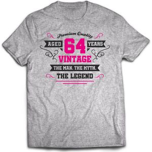 64 Jaar Legend - Feest kado T-Shirt Heren / Dames - Antraciet Grijs / Roze - Perfect Verjaardag Cadeau Shirt - grappige Spreuken, Zinnen en Teksten. Maat M