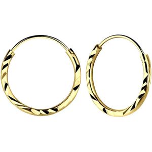 Zilveren oorbellen | Oorringen  | Gold plated oorringen, 14 mm diamond cut