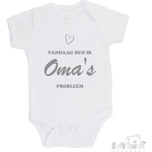 100% katoenen Romper ""Vandaag ben ik oma's probleem"" Unisex Katoen Wit/grijs Maat 56/62