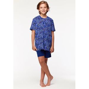 Woody pyjama jongens/heren - blauw met jungle print - 231-2-QPA-Z/930 - maat 128