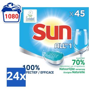 Sun All-in One - Ecolabel - Vaatwastabletten - 45 Tabletten - Voordeelverpakking - 24 stuks