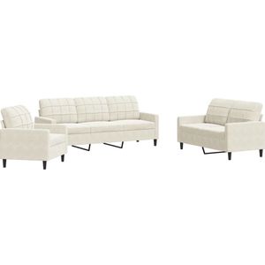 vidaXL - 3-delige - Loungeset - met - kussens - fluweel - crèmekleurig