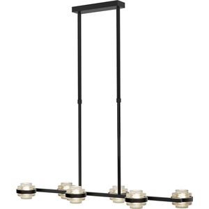 Sierlijke hanglamp Dynasty | 6 lichts | zwart / transparant | glas / metaal | 100 cm lang | eetkamer / eettafel lamp | modern / sfeervol / strak design
