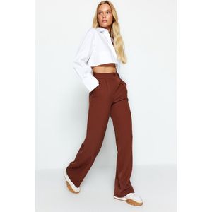 Trendyol Vrouwen Normaal Hoge taille Breed been Bruine broek met wijde pijpen TWOAW22PL0139