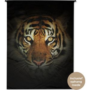 Wandkleed Dieren op een zwarte achtergrond - Sumatraanse tijger op een zwarte achtergrond Wandkleed katoen 150x200 cm - Wandtapijt met foto