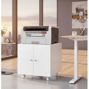 Multifunctionele Metalen Printerkast met Wielen – 2 Deuren – Opbergruimte voor Printer, Papier & Kantoorbenodigdheden – 60x60x60 cm – Wit / Bloementuin Design – Ergonomisch & Flexibel – Industrialhome