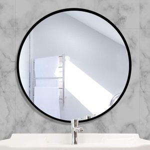 Ronde spiegel met zwart metalen frame HD wandspiegel van glas 50 cm voor badkamer, kleedkamer en woonkamer make-upspiegel