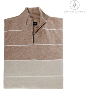 Chris Cayne trui - maat S/M - kleur beige - gestreept patroon - lange mouw - Katoen - fijnbrei