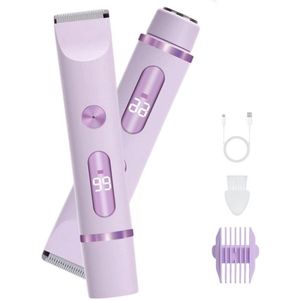 2-in-1 scheerapparaat voor dames - elektrisch scheerapparaat - bikinilijntrimmer - waterdicht - epilator - damestrimmer - met digitaal display - paars