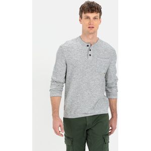 camel active Gebreide trui met Henley-kraag - Maat menswear-3XL - Grijs-Blauw