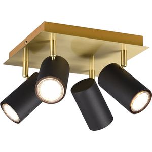 LED Plafondspot - Torna Milona - GU10 Fitting - 4-lichts - Rond - Mat Zwart/Goud - Aluminium