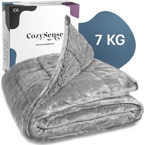 CozySense - Verzwaringsdeken - Grijs - 7 kg - GLASS-Flow® Drukverdeling - 135x200 - Flanelfluweel & Sherpa