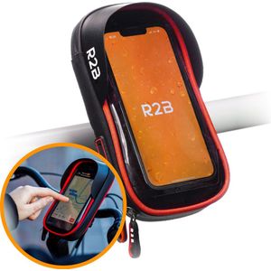 R2B® Telefoonhouder Fiets Waterdicht - 360 Graden Rotatie - Zwart/Rood - Gsm Houder Fiets - Accessoires - Fiets Telefoonhouder - Fietshouder - Ook voor scooter & motor - Model Den Haag