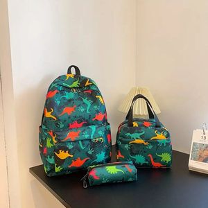 Dinosaurus Rugzak | Kinderen | Groen | Rugtas, etui en lunchtas met mooie 3D geprinte details | 3-delige set jongens schooltassen | grote schooltas | 20 liter