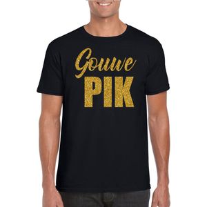 Gouwe pik fun tekst t-shirt / kleding met gouden glitters op zwart voor heren - foute fun tekst shirt / festival outfit XXL