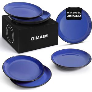 6 x Aardewerk Keramiek Servies Set - Le Papillon Collectie - Bord/Dinner Plate Set - Blauw 255 cm Bordenset