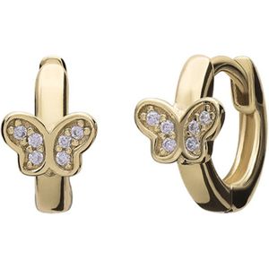 Lucardi Kinder Zilveren goldplated kinderoorringen vlinder zirkonia - Oorbellen - 925 Zilver - Goudkleurig