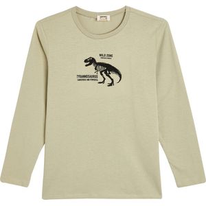 T-shirt - Lange Mouw - Ronde Kraag - Geborduurd Wikkelborduurwerk Dinosaurus
