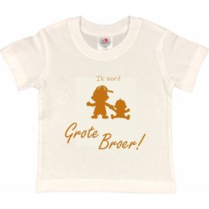 Shirt Aankondiging zwangerschap Ik word grote broer 2.0 | korte mouw | Wit/tan | maat 86/92 zwangerschap aankondiging bekendmaking Baby big bro brother Grote Broer
