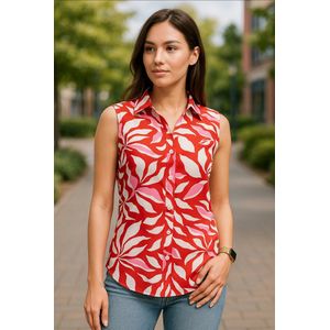 Travel Blouse Mouwloos Flower Print 2299 Red/Off White