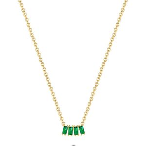 Twice As Nice Halsketting in goudkleurig edelstaal, 4 groene kristallen 40 cm+5 cm
