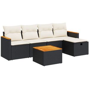 vidaXL - 6-delige - Loungeset - met - kussens - poly - rattan - zwart