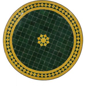Mozaïektafel uit Marokko - Ster-groen-geel - Rond -M60-20