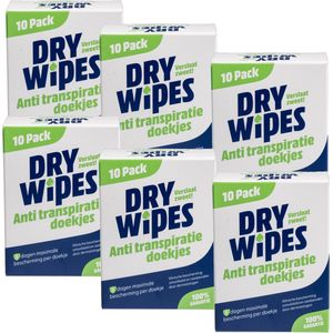 Drywipes - anti transpiratie wipes - 6 pak - 6x10=60 anti transpiratie doekjes - Voordeelverpakking