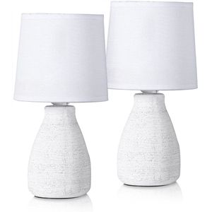 BRUBAKER Set van 2 tafellampen - Bedlampjes - Decoratieve Keramische lampvoeten - Katoenen Lampekap - Landhuis Shabby Chic- 28 cm - Wit