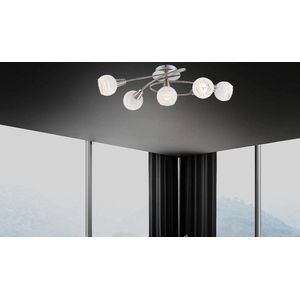 Trango 5-vlam 1001-52SD plafondlamp * OLIVIA * incl. 5x 3-traps dimbare LED lamp 3000K warm wit, plafondspot in RVS look met design glazen lampenkappen, woonkamerlamp, spotjes