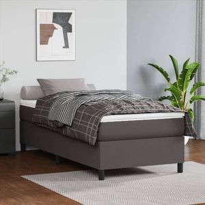 The Living Store Boxspringbed - Kunstleer - Pocketvering - Middelhard - Huidvriendelijk - Grijze bedframe - Wit/Grijs bedmatras - Wit topmatras