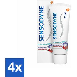 4 x Sensodyne - Tandpasta - Gevoeligheid & Tandvlees - Extra Fresh - 75 ml - Tandpasta Gevoelige Tanden - Tandvleesproblemen - Tandplak - Gevoelige Tanden - Tandvleesverzorging