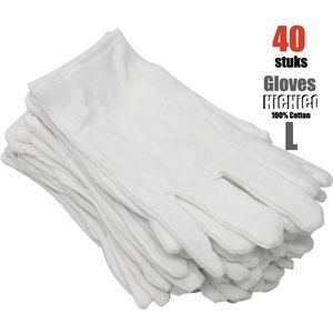 Katoenen handschoenen wit L 40stuks – 20 paar Beschermende Handschoenen - Gezondheidszorg - Ziekenhuis - Beauty Center, Kapper en Salon Spa Tattoo – Jewelry - eczeem / allergie / handcreme - juweliers / munt handschoen
