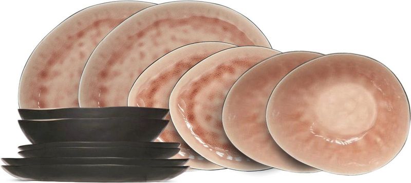 Cosy & Trendy - Serviesset Laguna Old Rose - 12-Delig - Voor 4 Personen - 4 Dinerborden, 4 Ontbijtborden en 4 Schalen