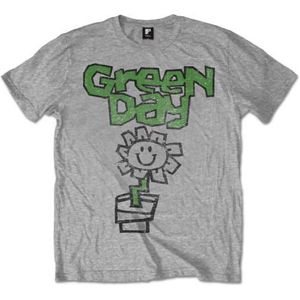 Green Day Heren Tshirt -S- Flower Pot Grijs