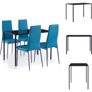 vidaXL Eetkamerset - 5-delig - Blauw - Gehard glas - Kunstleer - 105x60x74 cm - Set tafel en stoelen