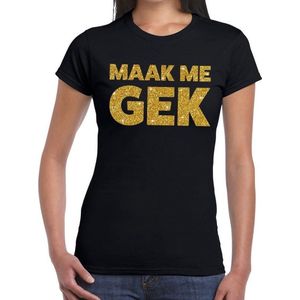 Maak me Gek glitter tekst t-shirt zwart dames - dames shirt Maak me Gek S